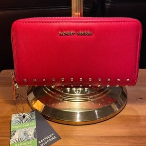 Cherry Red Zip-Around Clutch Wallet Gold Studded NEW WITH TAGS